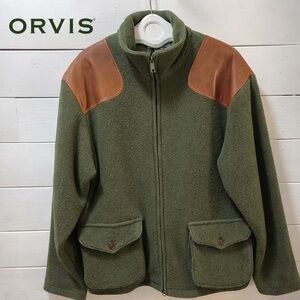 ORVIS Green Wool Jacket with Leather Shoulder Patches – Size L